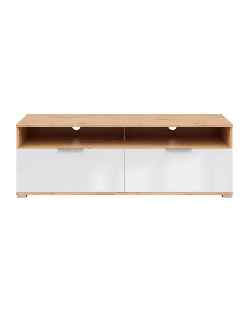 Mueble tv Zele con 2 cajones roble artisan/blanco brillo