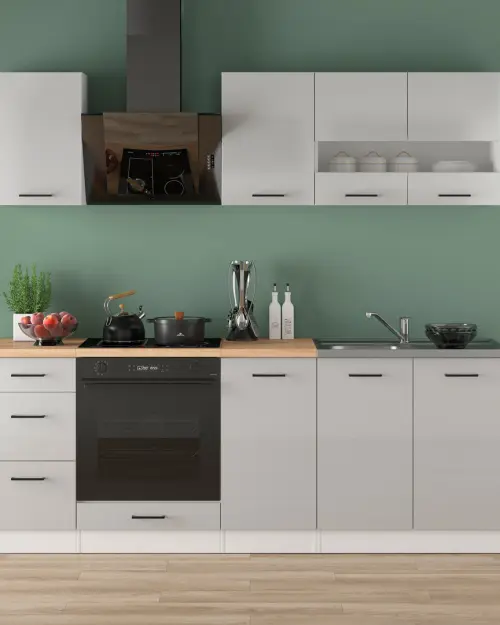 Zestaw kuchenny Junona Line 220 cm jasnoszary połysk z blatem