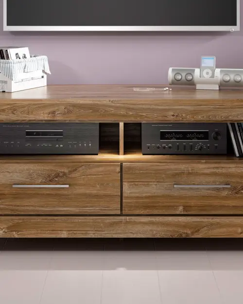 Mueble RTV Gent 138 cm con 2 cajones y estante roble stirling