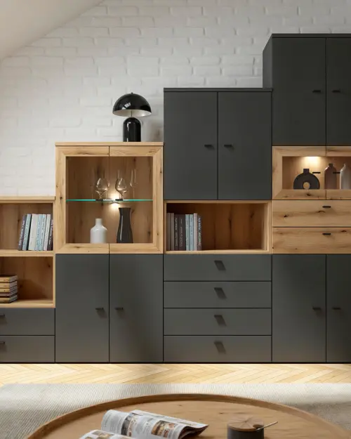 Vitrina System 64 con 2 puertas roble coast evoke