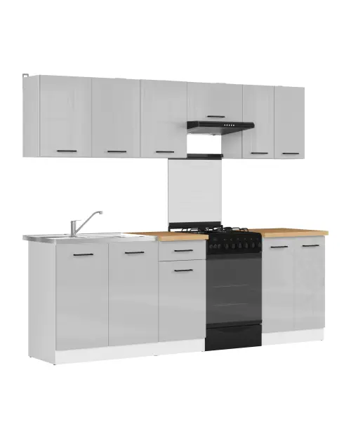 Zestaw kuchenny Junona Line 230 cm jasnoszary połysk z blatem