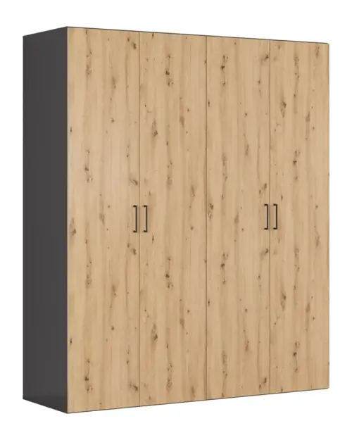 Szafa modułowa Flex 200 cm z 4 drzwiami grafit/dąb artisan