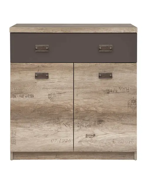 Cómoda Malcolm 80 cm con 2 puertas y un cajón roble canyon monument/gris tungsteno/roble canyon monument estampado