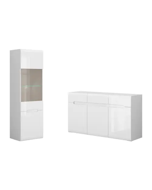 Conjunto Azteca Trio cómoda y vitrina blanco brillo
