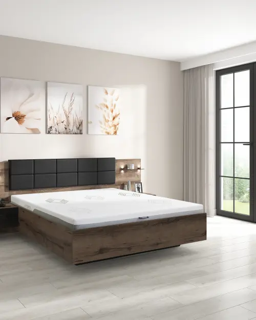 Cama Kassel 180x200 con 2 mesitas de noche roble monastery