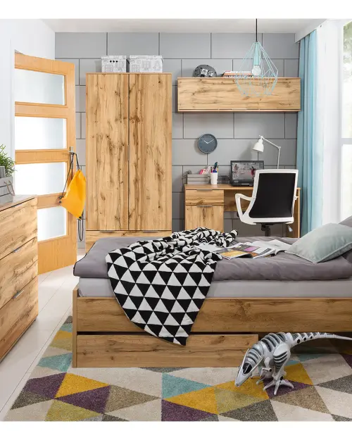 Cómoda Zele 135 cm con 2 puertas y 3 cajones roble wotan