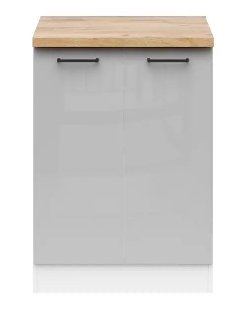 Armario de cocina inferior Junona Line 60 cm de dos puertas gris claro brillo con encimera