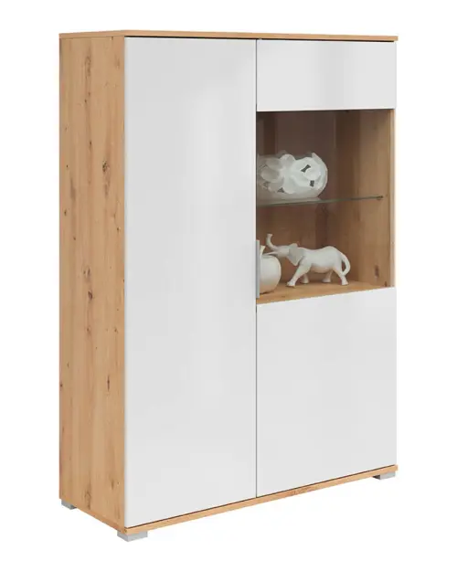 Vitrina Zele 90 cm de 2 puertas roble artisan/blanco brillo