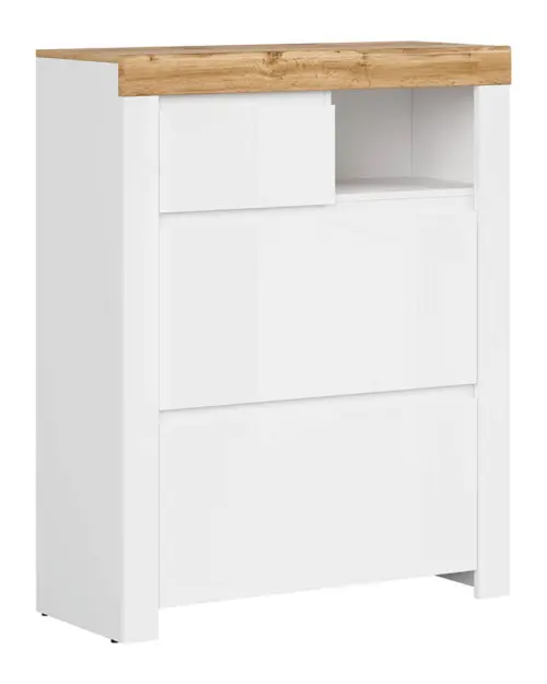 Zapatero Holten 92 cm blanco brillo/roble wotan