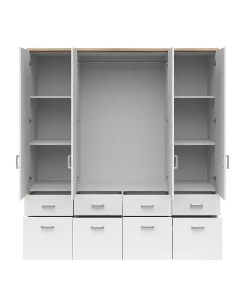 Шкаф четырехдверный Brando-4 181 см с зеркалом и ящиками белый/дуб сонома