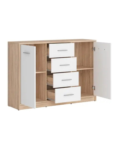 Cómoda Nepo Plus 119 cm con 2 puertas y 4 cajones roble sonoma/blanco