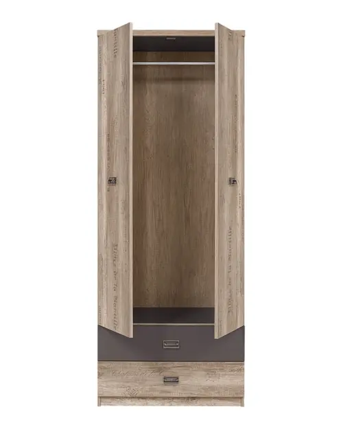 Armario de dos puertas Malcolm 80 cm con cajones roble canyon monument estampado
