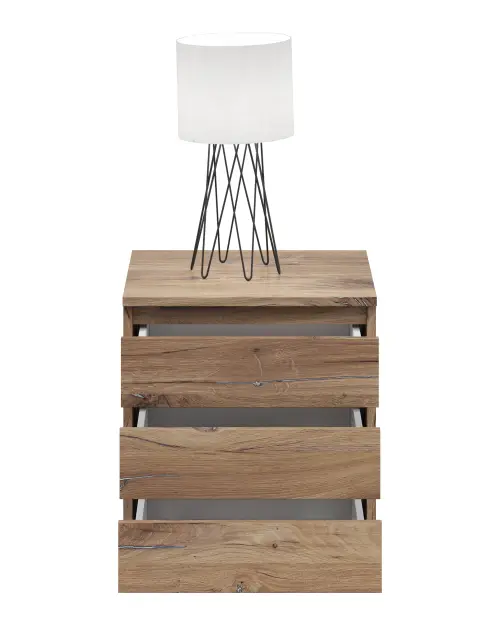Mesita de noche Saturn 45 cm con 3 cajones roble flagstaff oscuro