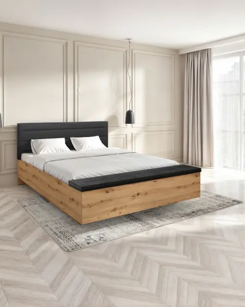 Cama Ostia 140x200 con somier y contenedor roble artisan