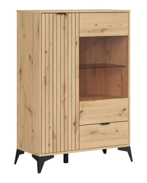 Vitrina Lamea 90 cm con 2 puertas y un cajón roble artisan