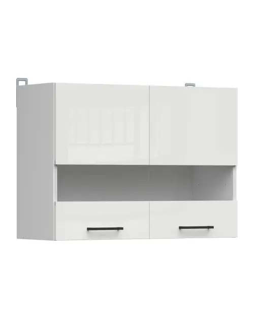 Armario de cocina superior Junona Line 80 cm de dos puertas con vitrina brillo tiza
