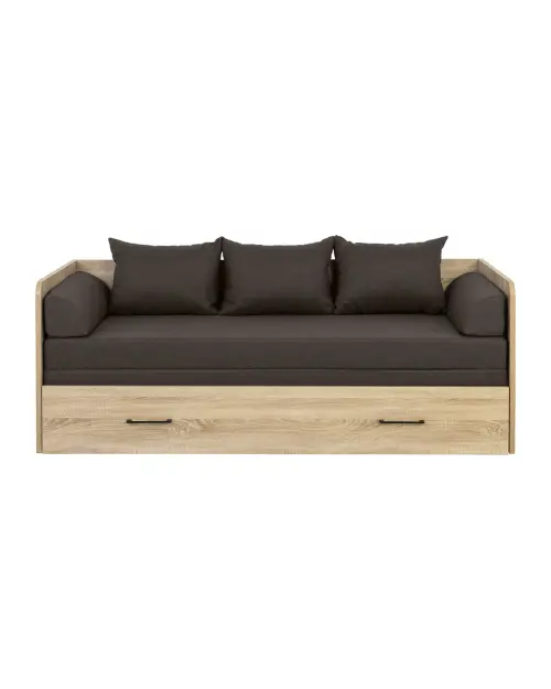Cama extensible Tetrix roble sonoma 80-160x200 con contenedor colchón y cojines marrón