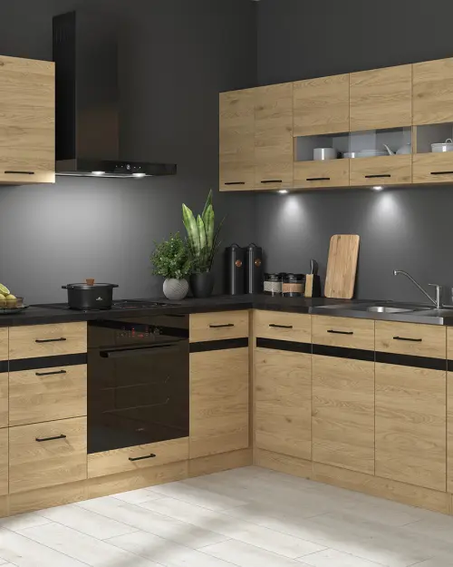 Conjunto de cocina rinconero Junona Line 220x240 derecho roble bernstein sin encimera