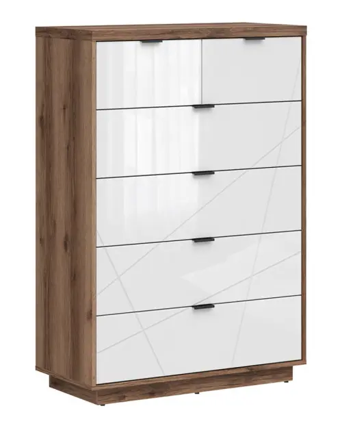 Cómoda Forn 90 cm con 6 cajones roble delano oscuro/blanco brillo
