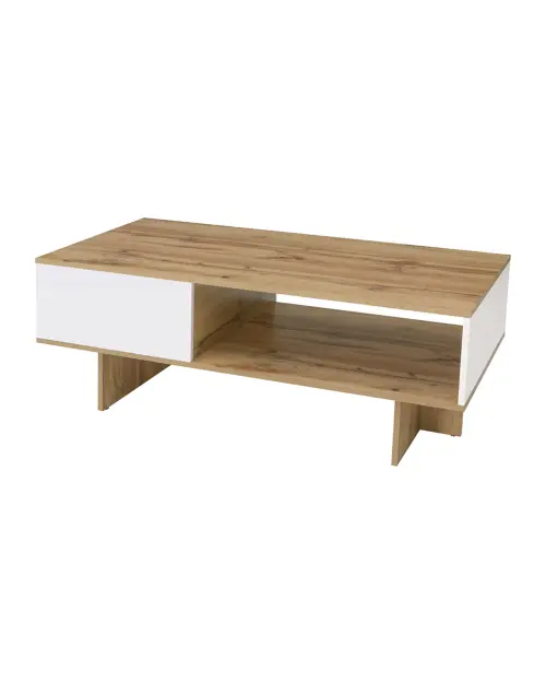 Mesa de centro Zele 120x60 con estante roble wotan/blanco brillo
