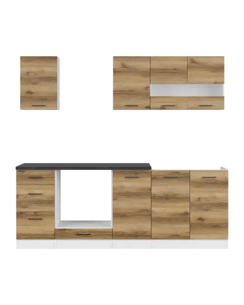 Conjunto de cocina Junona Line 220 cm roble delano claro con encimera