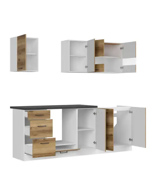 Conjunto de cocina Junona Line 220 cm roble delano claro con encimera