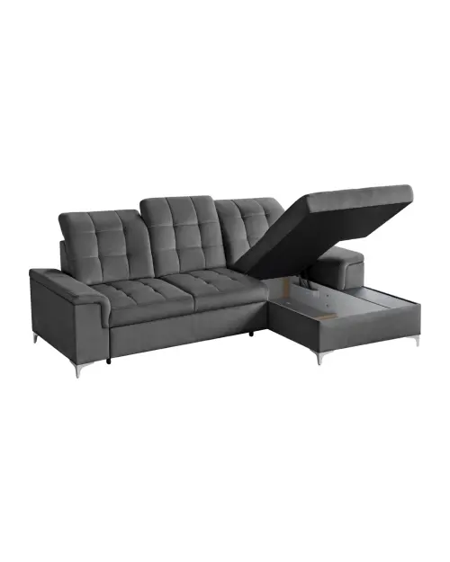 Угловой диван правосторонний Ariado раскладной с ящиком велюровый серый