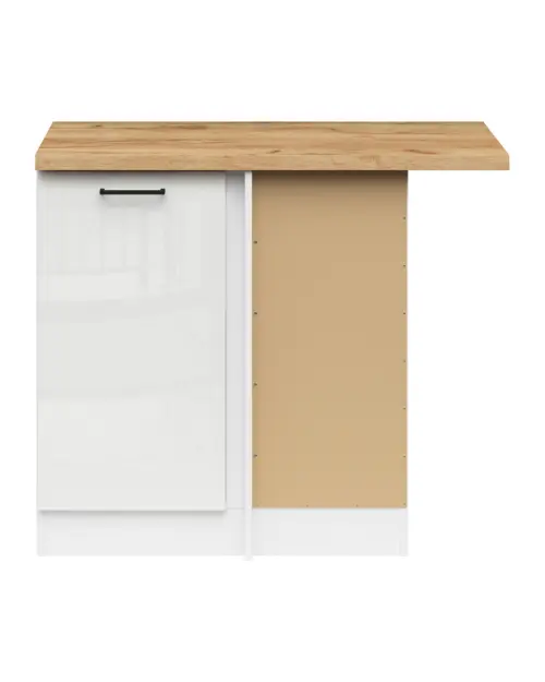 Armario de cocina inferior de rincón Junona Line derecho brillo tiza con encimera para rincón 100x60 cm