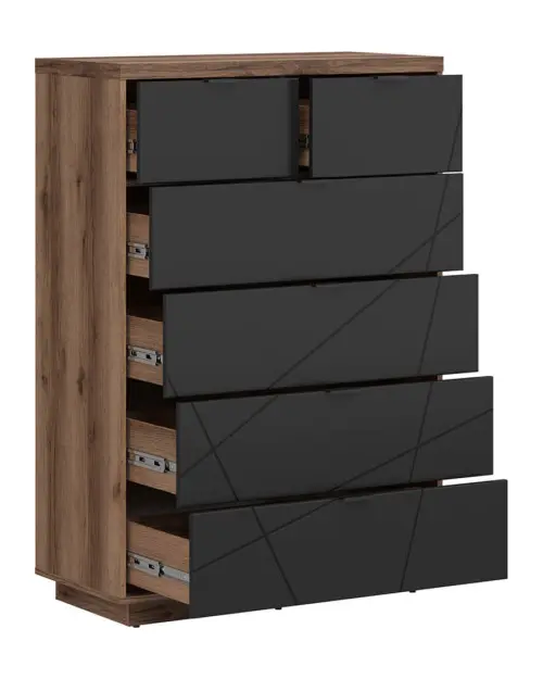 Cómoda Forn 90 cm con 6 cajones roble delano oscuro/negro mate