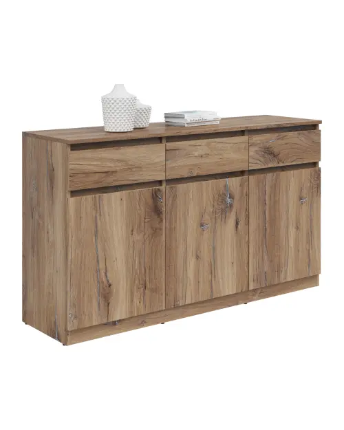 Cómoda Saturn 135 cm con 3 puertas y 3 cajones roble flagstaff oscuro