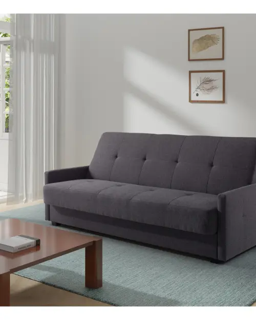 Maro three-seater sofa bed with storage, dark grey woven fabric