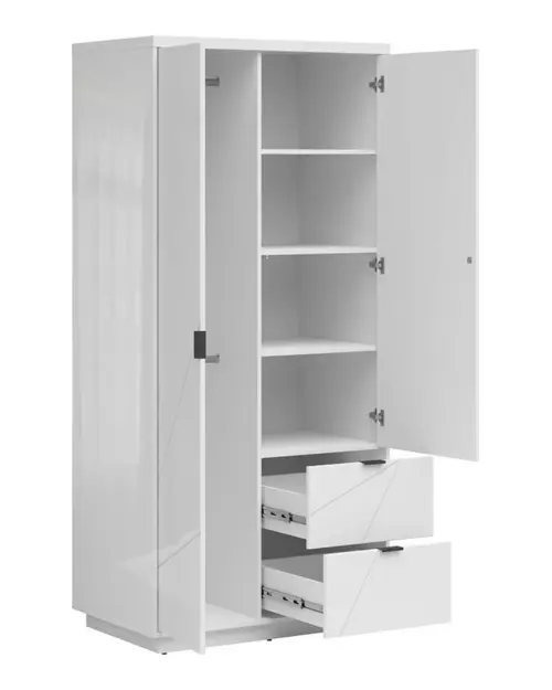 Armario de dos puertas Forn 94 cm con cajones blanco alto brillo