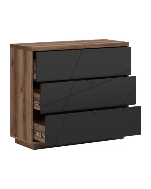 Cómoda Forn 106 cm con 3 cajones roble delano oscuro/negro mate