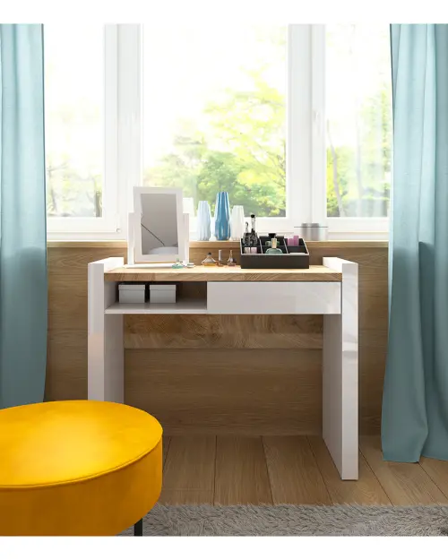 Tocador Alameda 100 cm con cajón y estante blanco brillo/roble westminster