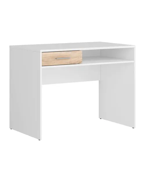 Escritorio Nepo Plus 100 cm con cajón y estante blanco/roble sonoma