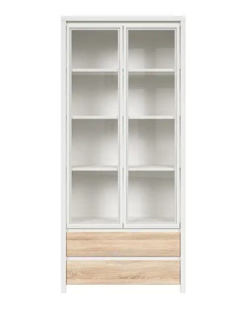 Вітрина Kaspian 90 см з 2 дверцятами та 2 шухлядами білий/дуб сонома