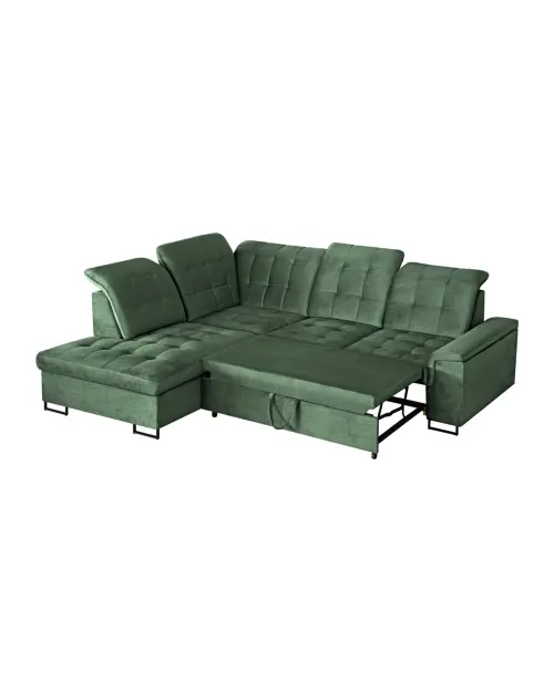 Left-hand corner sofa Aragon pull-out with adjustable headrest and seat green