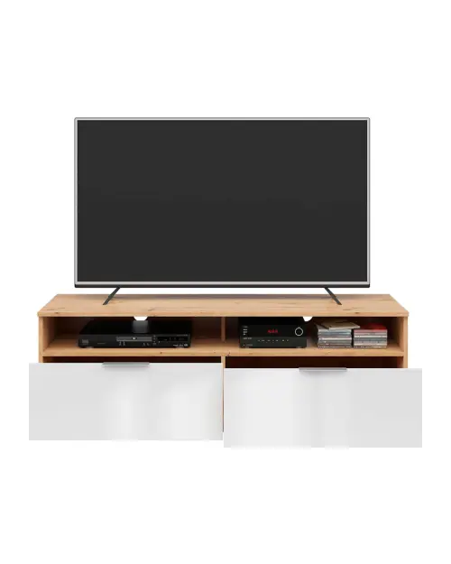 Mueble tv Zele con 2 cajones roble artisan/blanco brillo