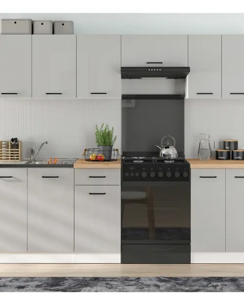 Conjunto de cocina Junona Line 240 cm gris claro brillo sin encimera