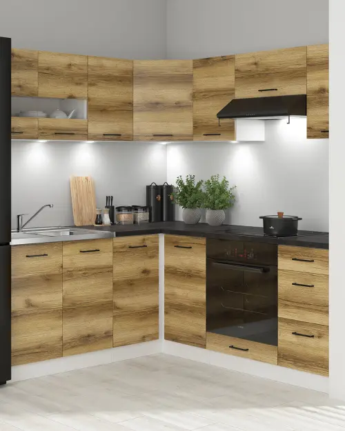 Conjunto de cocina de esquina Junona Line 180x200 roble delano claro sin encimera