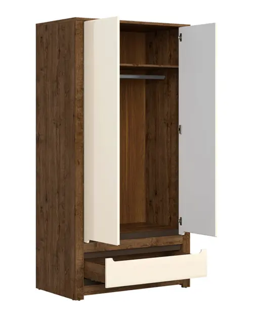 Шкаф двухдверный Ruso 104 см с ящиком дуб април/жемчужный глянец