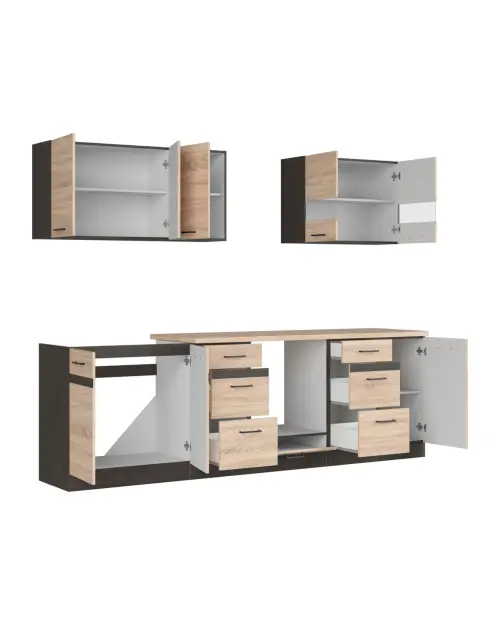 Conjunto de cocina Junona Line 260 cm roble sonoma con encimera