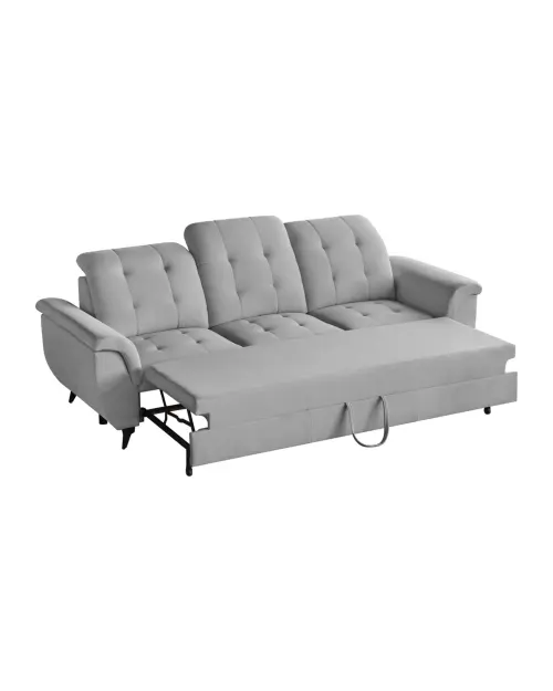 Three-seater Doria velvet sofa bed grey