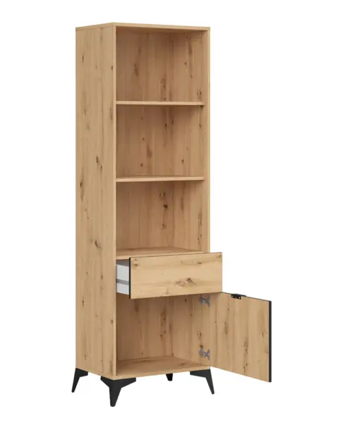 Estantería Lamea 60 cm con puerta, cajón y 3 estantes roble artisan