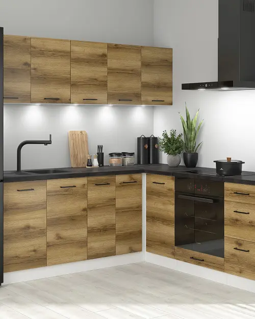 Conjunto de cocina de esquina Junona Line 200x200 roble delano claro sin encimera