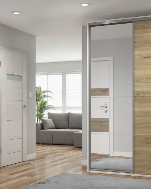 Sliding wardrobe Flex 150 cm with mirror FLEX-white/mauvella oak
