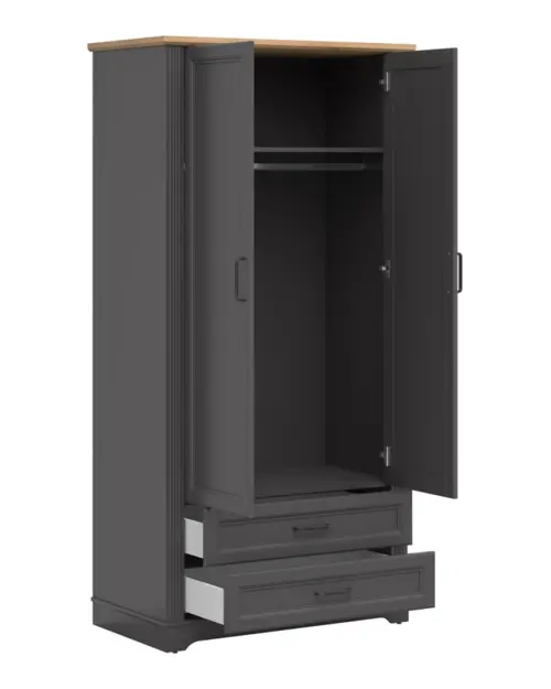 Armario de dos puertas Tolmin 100 cm con 2 cajones grafito/roble artisan