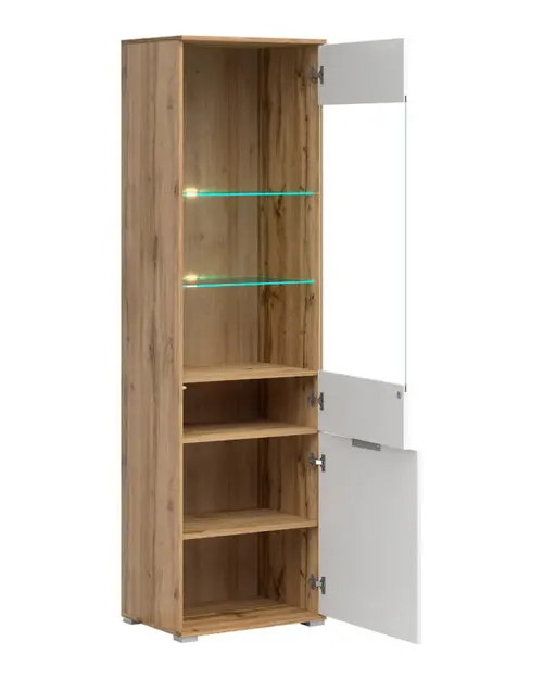 Vitrina Zele 56 cm con 2 puertas roble wotan/blanco brillo
