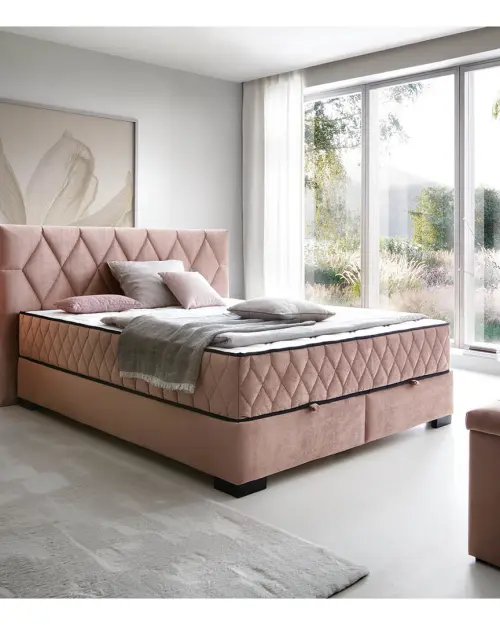 Cama continental Reve 180x200 con arcón rosa