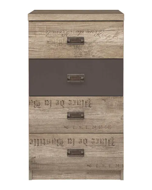 Cómoda Malcolm 50 cm con 4 cajones roble canyon monument/gris wolfram/roble canyon monument estampado